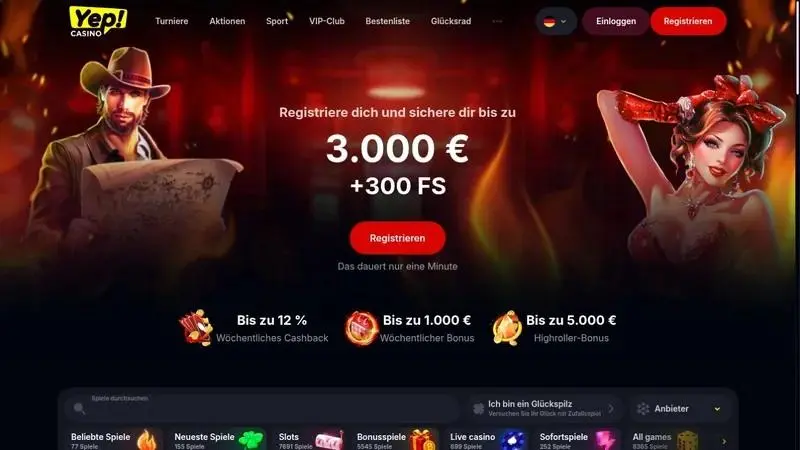 Startseite des Yep Casinos